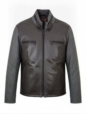 Bugatti Men's Mixed Media Lambskin Leather & Tweed Jacket Size 44 or XL